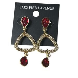 Saks Fifth Ave Gold and Red Dangle Crystal Pierced Earring